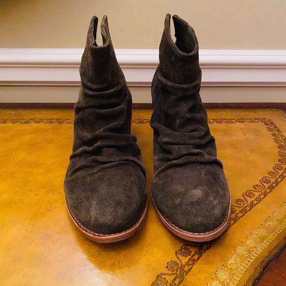 SPLENDID Womens Smoke Green Ruched Rodeo Almond Toe Stack Heel Leather Boots NEW - Picture 6 of 8